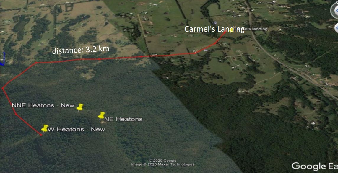 Map of glide to Carmel's landing